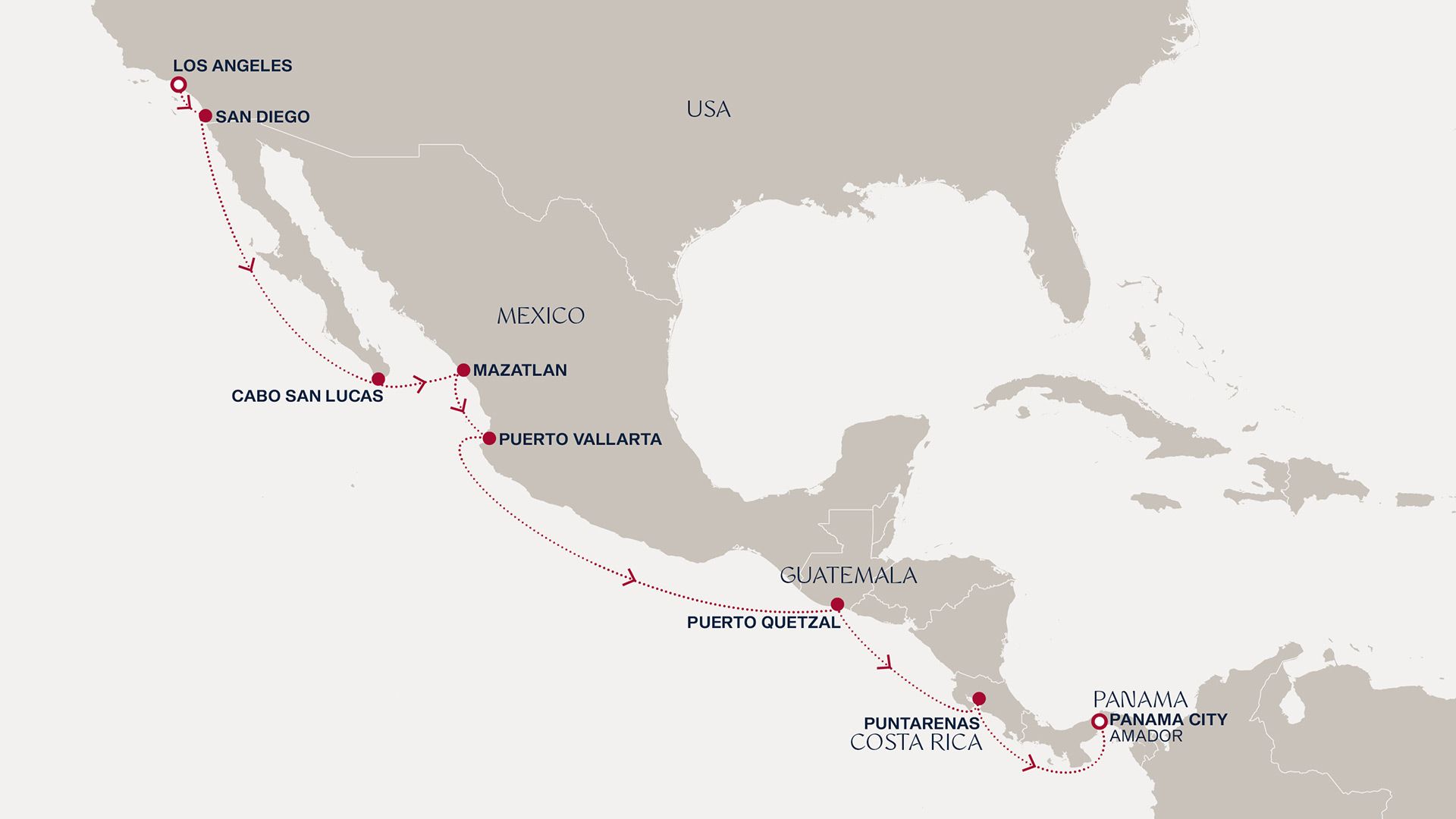 A Journey of Pacific Pleasures and the Panama Canal Itinerary Map