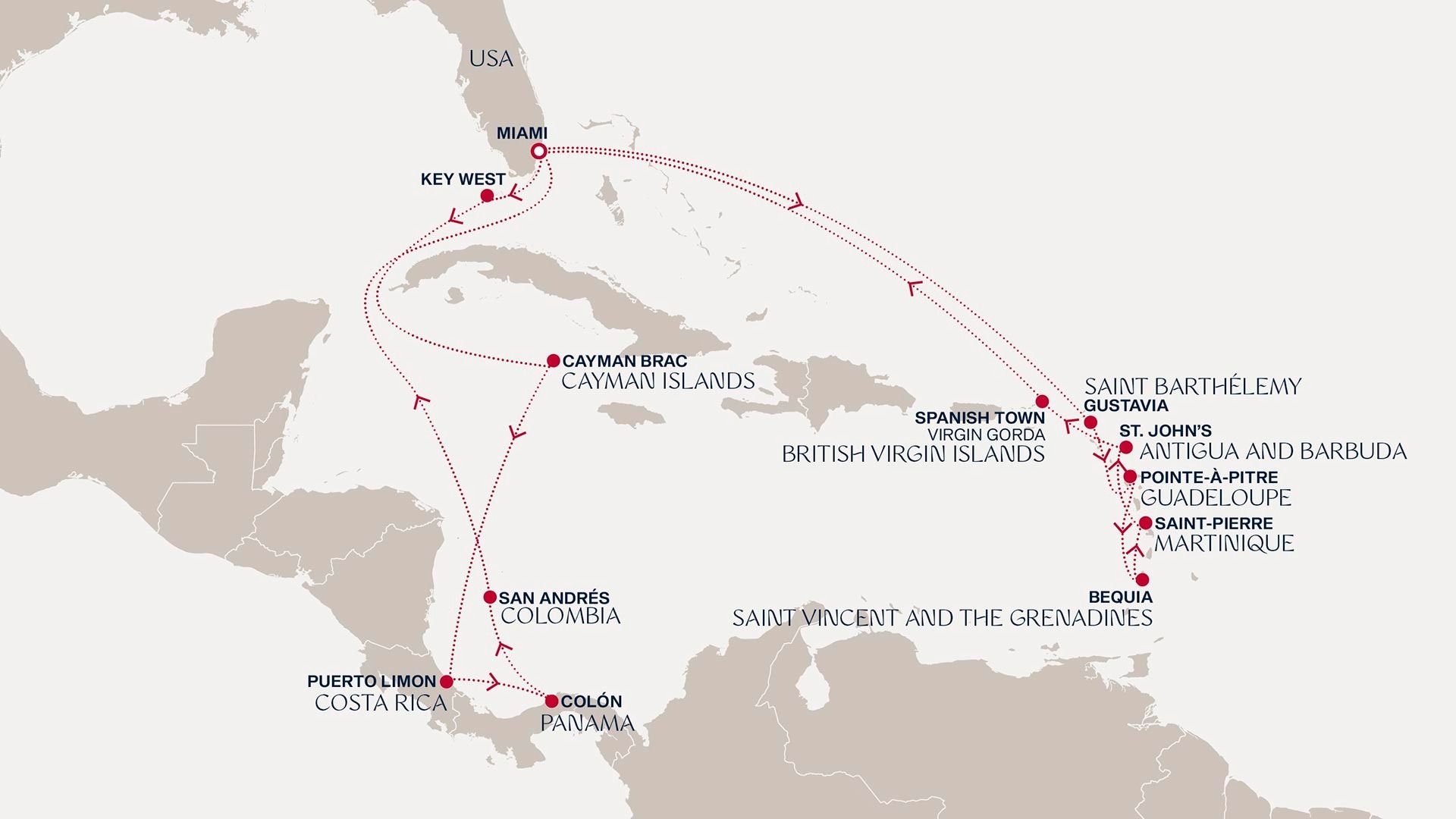 An Extended Journey from Caribbean Isles to Central America Itinerary Map