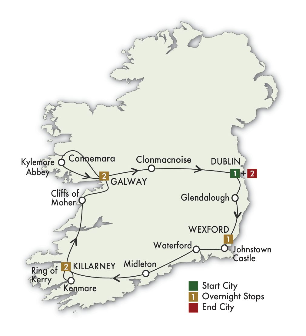 9 Day Irish Spirit Itinerary Map