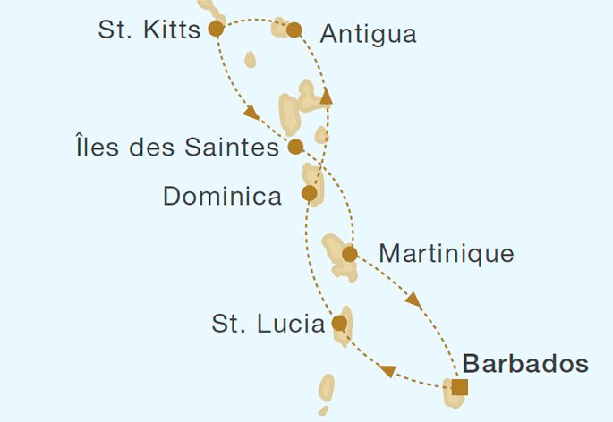 Royal Clipper - Windward Islands 7 Nights Itinerary Map