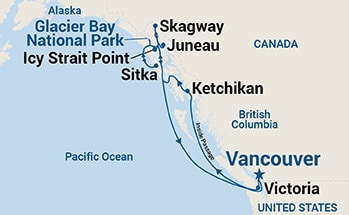 10-Day Inside Passage (with Glacier Bay National Park) Itinerary Map