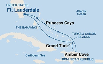 7-Day Eastern Caribbean with Bahamas Itinerary Map