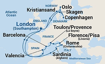 21-Day Mediterranean & Scandinavia Medley Itinerary Map
