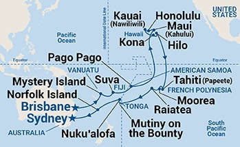 35-Day Tahiti, Hawaii & South Pacific Itinerary Map