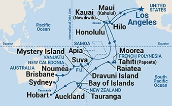 54-Day South Pacific, Australia & New Zealand Itinerary Map