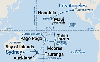 28-Day Tahiti, Hawaii & South Pacific Crossing Itinerary Map