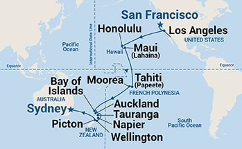 31-Day Hawaii, Tahiti & South Pacific Crossing Itinerary Map