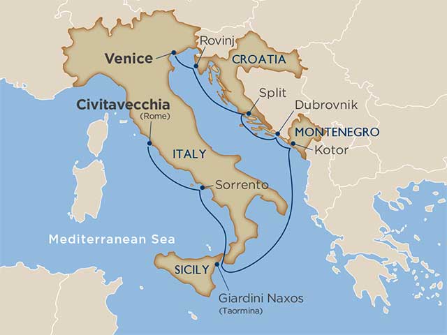 Vatican & Croatian Coastlines Cruise Tour Itinerary Map